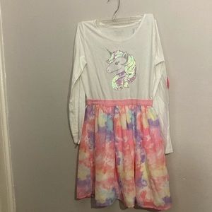 12-23 the children’s place girls dress unicorn sequins tie dye large 10/12 NWT